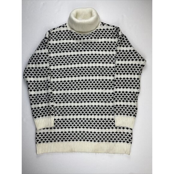 Ann Taylor Turtle Neck Sweater Women’s M Striped Black White 5% Wool - Picture 1 of 14